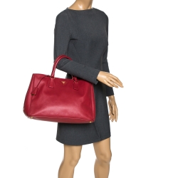 Pre Owned Prada Red Saffiano Lux Leather Gardener's Tote
