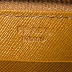 Pre Owned Prada Mustard Yellow Saffiano Lux Leather Zip Around Wallet