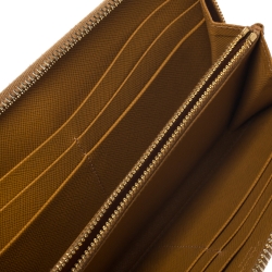 Pre Owned Prada Mustard Yellow Saffiano Lux Leather Zip Around Wallet