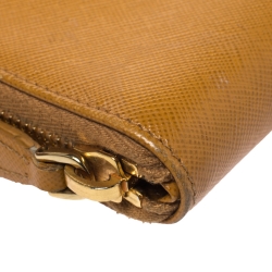 Pre Owned Prada Mustard Yellow Saffiano Lux Leather Zip Around Wallet