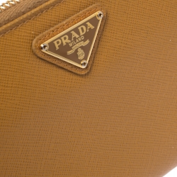 Pre Owned Prada Mustard Yellow Saffiano Lux Leather Zip Around Wallet