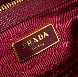 Pre Owned Prada Burgundy Saffiano Leather Executive Double Zip Tote