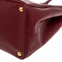 Pre Owned Prada Burgundy Saffiano Leather Executive Double Zip Tote