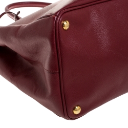 Pre Owned Prada Burgundy Saffiano Leather Executive Double Zip Tote