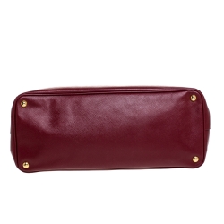 Pre Owned Prada Burgundy Saffiano Leather Executive Double Zip Tote
