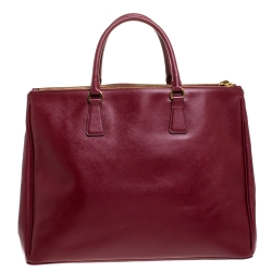 Pre Owned Prada Burgundy Saffiano Leather Executive Double Zip Tote