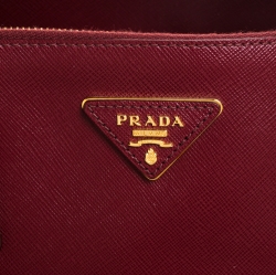 Pre Owned Prada Burgundy Saffiano Leather Executive Double Zip Tote