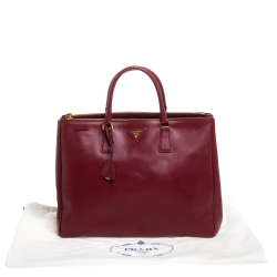 Pre Owned Prada Burgundy Saffiano Leather Executive Double Zip Tote