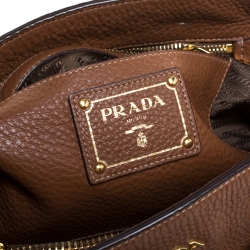 Pre Owned Prada Brown Vitello Danio Leather Medium Tote