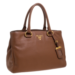 Pre Owned Prada Brown Vitello Danio Leather Medium Tote
