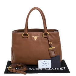 Pre Owned Prada Brown Vitello Danio Leather Medium Tote
