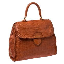 Pre Owned Prada Orange Woven Goatskin Leather Madras Top Handle Bag