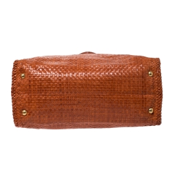 Pre Owned Prada Orange Woven Goatskin Leather Madras Top Handle Bag