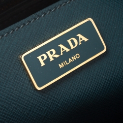Pre Owned Prada Green Saffiano Lux Leather Large Double Zip Tote
