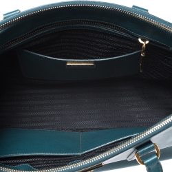 Pre Owned Prada Green Saffiano Lux Leather Large Double Zip Tote