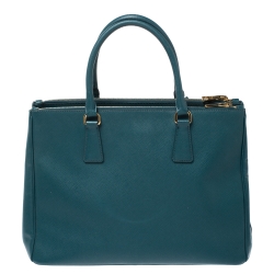 Pre Owned Prada Green Saffiano Lux Leather Large Double Zip Tote