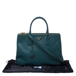 Pre Owned Prada Green Saffiano Lux Leather Large Double Zip Tote