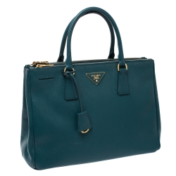 Pre Owned Prada Green Saffiano Lux Leather Large Double Zip Tote