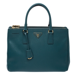 Pre Owned Prada Green Saffiano Lux Leather Large Double Zip Tote
