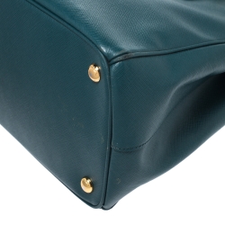 Pre Owned Prada Green Saffiano Lux Leather Large Double Zip Tote
