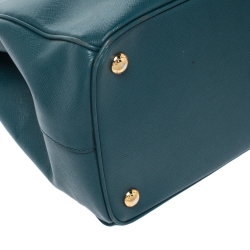 Pre Owned Prada Green Saffiano Lux Leather Large Double Zip Tote
