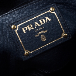Pre Owned Prada Blue Vitello Daino Leather Front Pocket Convertible Tote