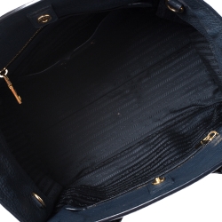 Pre Owned Prada Blue Vitello Daino Leather Front Pocket Convertible Tote