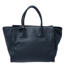 Pre Owned Prada Blue Vitello Daino Leather Front Pocket Convertible Tote