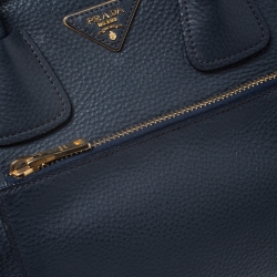 Pre Owned Prada Blue Vitello Daino Leather Front Pocket Convertible Tote