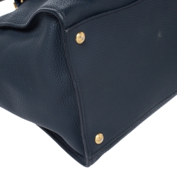 Pre Owned Prada Blue Vitello Daino Leather Front Pocket Convertible Tote