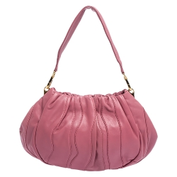 Pre Owned Prada Pink Gathered Leather Hobo Bag