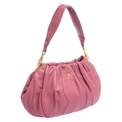 Pre Owned Prada Pink Gathered Leather Hobo Bag
