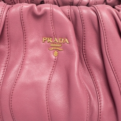 Pre Owned Prada Pink Gathered Leather Hobo Bag
