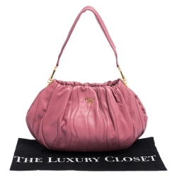 Pre Owned Prada Pink Gathered Leather Hobo Bag