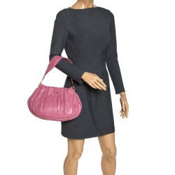 Pre Owned Prada Pink Gathered Leather Hobo Bag