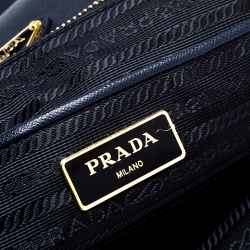 Pre Owned Prada Navy Blue Nylon And Saffiano Leather Medium Tote