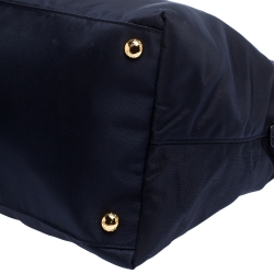 Pre Owned Prada Navy Blue Nylon And Saffiano Leather Medium Tote
