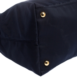 Pre Owned Prada Navy Blue Nylon And Saffiano Leather Medium Tote