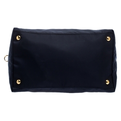 Pre Owned Prada Navy Blue Nylon And Saffiano Leather Medium Tote