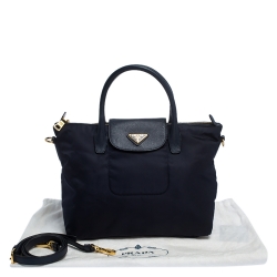 Pre Owned Prada Navy Blue Nylon And Saffiano Leather Medium Tote