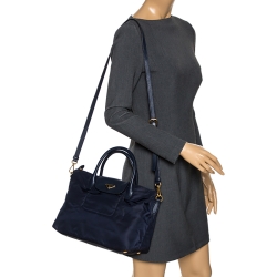Pre Owned Prada Navy Blue Nylon And Saffiano Leather Medium Tote