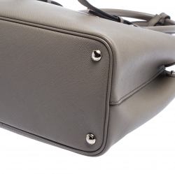 Pre Owned Prada Grey Saffiano Cuir Leather Medium Double Handle Tote