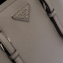 Pre Owned Prada Grey Saffiano Cuir Leather Medium Double Handle Tote