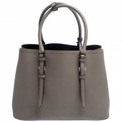 Pre Owned Prada Grey Saffiano Cuir Leather Medium Double Handle Tote