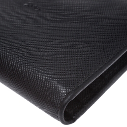 Pre Owned Prada Black Saffiano Leather Compact Wallet