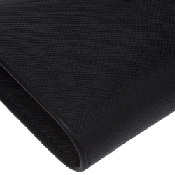 Pre Owned Prada Black Saffiano Leather Compact Wallet