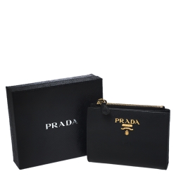 Pre Owned Prada Black Saffiano Leather Compact Wallet