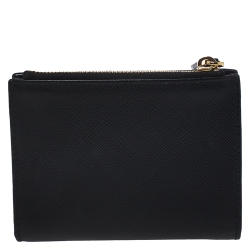 Pre Owned Prada Black Saffiano Leather Compact Wallet