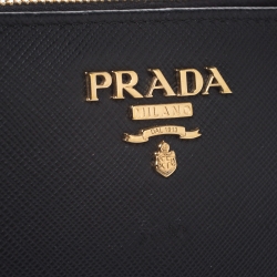 Pre Owned Prada Black Saffiano Leather Compact Wallet
