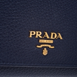 Pre Owned Prada Blue Vitello Grain Leather Continental Wallet